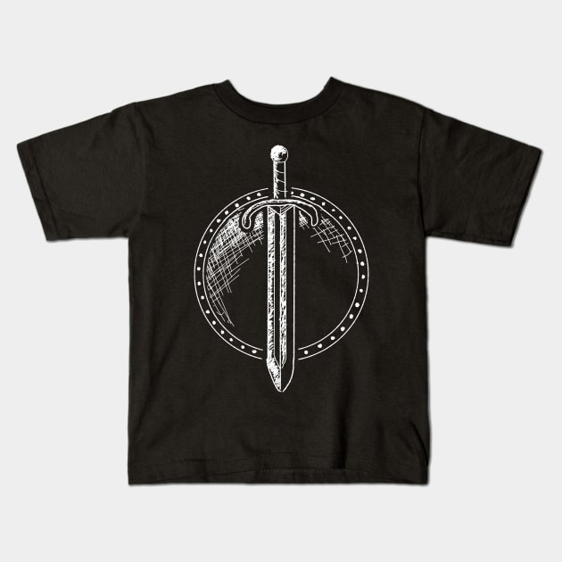 Sword and shield Kids T-Shirt by themanyartsofknight